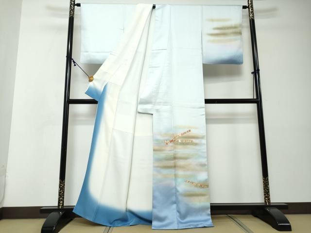平和屋着物●訪問着 駒刺繍 楽器花鳥文 暈し染め 金銀彩 正絹 逸品 DABI2312ud