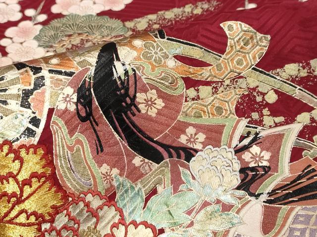 平和屋着物●豪華振袖 絞り 刺繍 女人御所車草花文 金彩 正絹 逸品 DABI2317ud