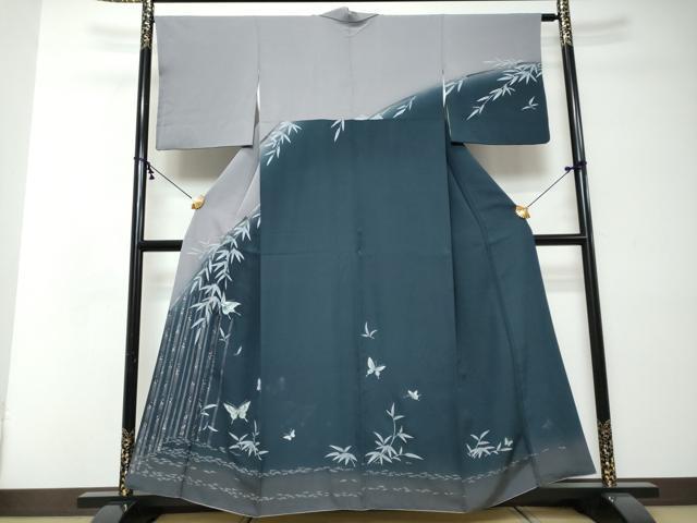 平和屋着物●訪問着 笹竹舞蝶文 金彩 正絹 逸品 DABI2321ud