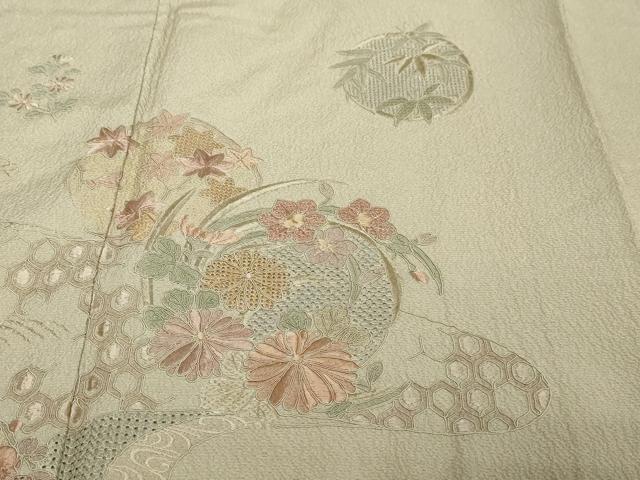平和屋着物●中国三大刺繍 スワトウ刺繍 汕頭刺繍 総刺繍 訪問着 流水吉祥草花丸文 正絹 逸品 DABI2328ud