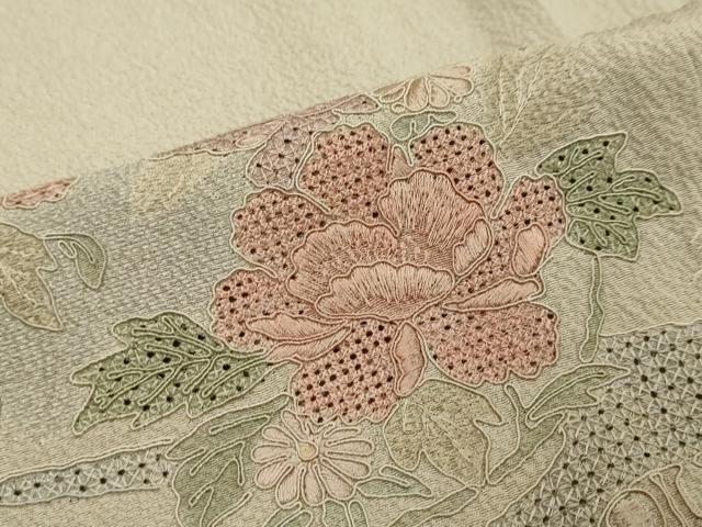 平和屋着物●中国三大刺繍 スワトウ刺繍 汕頭刺繍 総刺繍 訪問着 流水吉祥草花丸文 正絹 逸品 DABI2328ud