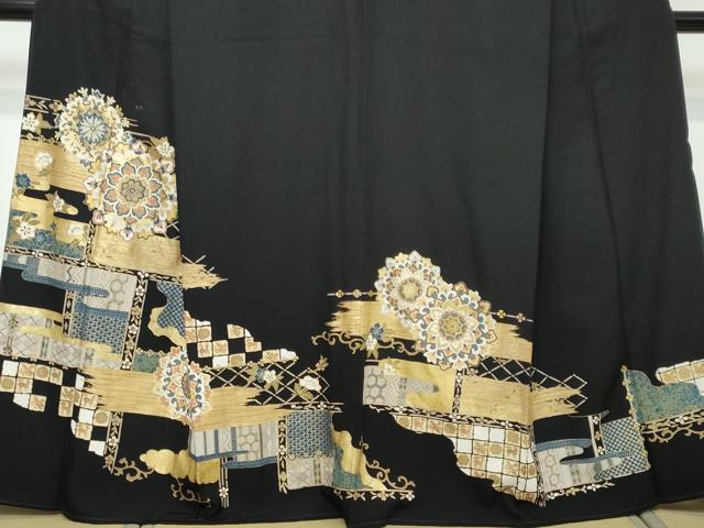 平和屋着物●豪華黒留袖 駒刺繍 鳥獣草花文 金彩 正絹 逸品 DABI2329ud
