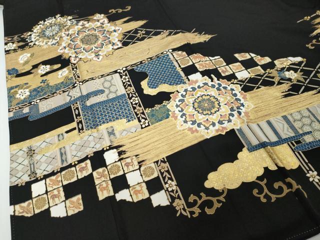 平和屋着物●豪華黒留袖 駒刺繍 鳥獣草花文 金彩 正絹 逸品 DABI2329ud