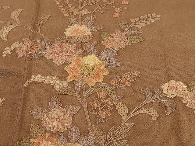 平和屋着物●中国三大刺繍 スワトウ刺繍 汕頭刺繍 総刺繍 訪問着 洋花文 鬼しぼ縮緬 やまと誂製 正絹 逸品 DABI2337ud