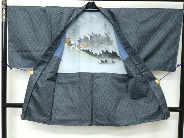 平和屋着物●男性 お召 アンサンブル 長羽織 野口 正絹 逸品 DABI2342ud