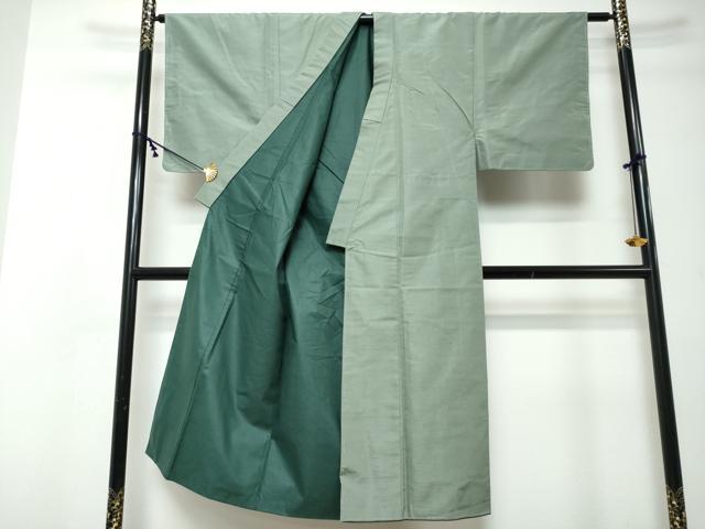 平和屋着物●男性 紬・羽織セット 着物:山葵色 羽織・柳鼠色 正絹 逸品 DABI2345ud