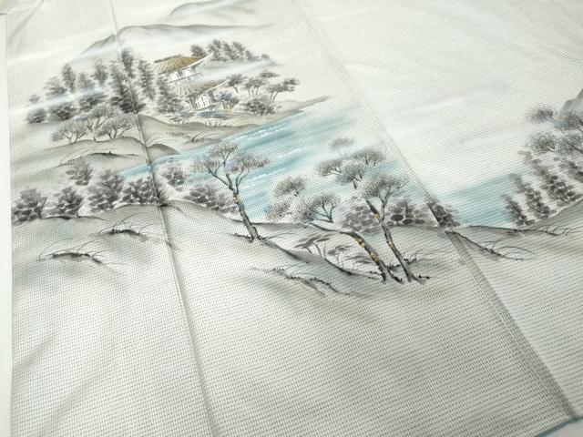 平和屋着物●本場縞大島紬 訪問着 作家物 手描き 遠山風景樹林文 暈し染め 金彩 正絹 逸品 DABI2349ud