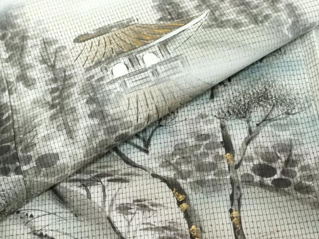 平和屋着物●本場縞大島紬 訪問着 作家物 手描き 遠山風景樹林文 暈し染め 金彩 正絹 逸品 DABI2349ud