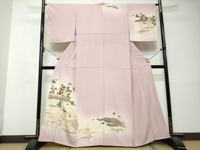 平和屋着物●訪問着 流水群れ鳥枝葉文 暈し染め 金彩 正絹 逸品 未使用 DABI2352ud