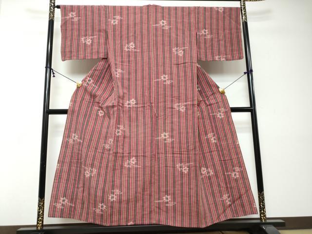平和屋着物●久留米絣 単衣 舞葉文 綿 逸品 DABI2355ud