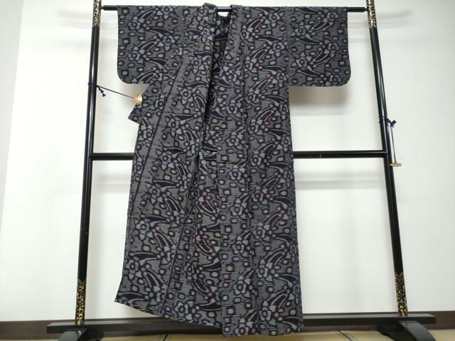 平和屋着物●久留米絣 単衣 草花文 綿 逸品 DABI2357ud