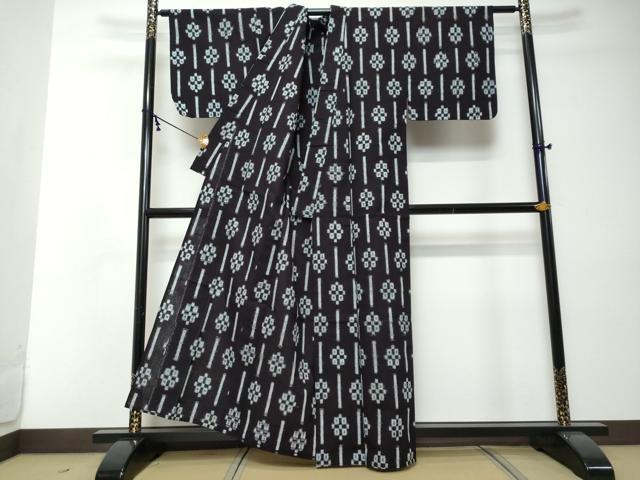 平和屋着物●久留米絣 単衣 幾何学間道 綿 逸品 DABI2362ud