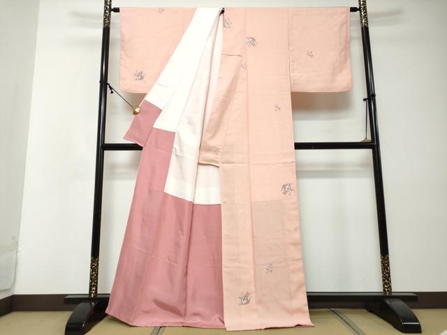 平和屋着物●上質な小紋 紬地 絞り 花鳥文 正絹 逸品 DABI2377ud