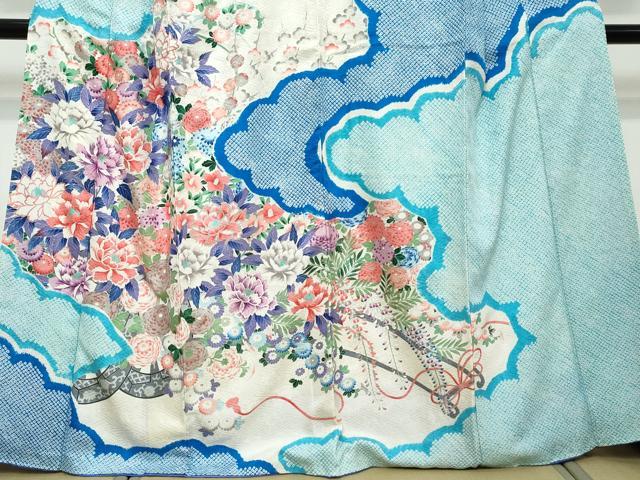 平和屋着物●訪問着 絞り 雲取花車文 銀彩 正絹 逸品 DABI2381ud