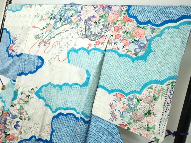 平和屋着物●訪問着 絞り 雲取花車文 銀彩 正絹 逸品 DABI2381ud