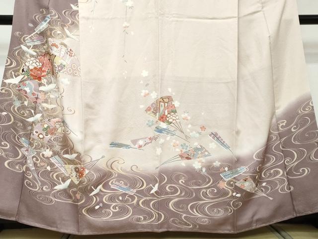 平和屋着物●訪問着 流水飛鶴扇面花文 暈し染め 正絹 逸品 未使用 DABI2387ud