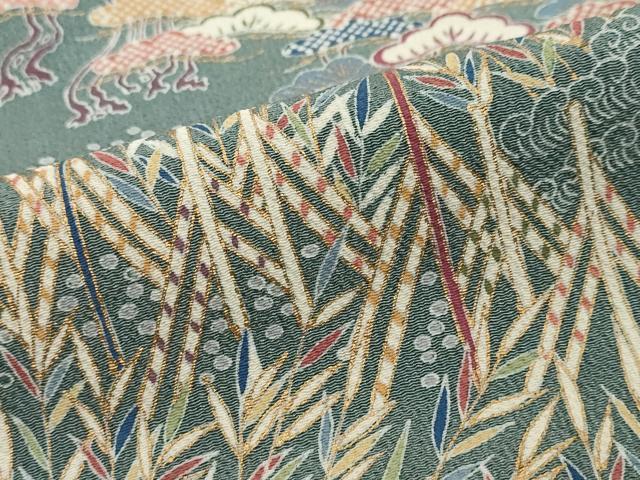 平和屋着物●訪問着 流水小舟草花文 金彩 鬼しぼ縮緬 正絹 逸品 DABI2399ud