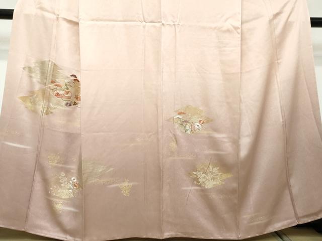平和屋着物●訪問着 刺繍 松皮菱草花文 暈し染め 金銀彩 正絹 逸品 DABI2400ud