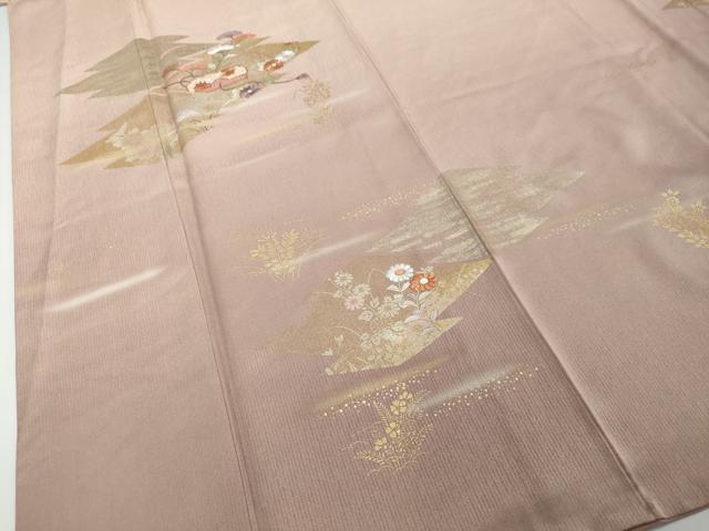 平和屋着物●訪問着 刺繍 松皮菱草花文 暈し染め 金銀彩 正絹 逸品 DABI2400ud
