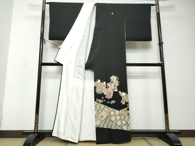 平和屋着物●豪華黒留袖 友禅 作家物 女人楽器花文 正絹 逸品 DABI2401ud