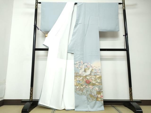 平和屋着物●豪華色留袖 駒刺繍 地紙飛鶴草花文 暈し染め 金彩 正絹 逸品 DABI2411ud