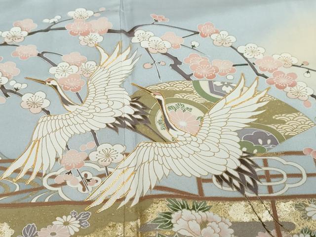 平和屋着物●豪華色留袖 駒刺繍 地紙飛鶴草花文 暈し染め 金彩 正絹 逸品 DABI2411ud