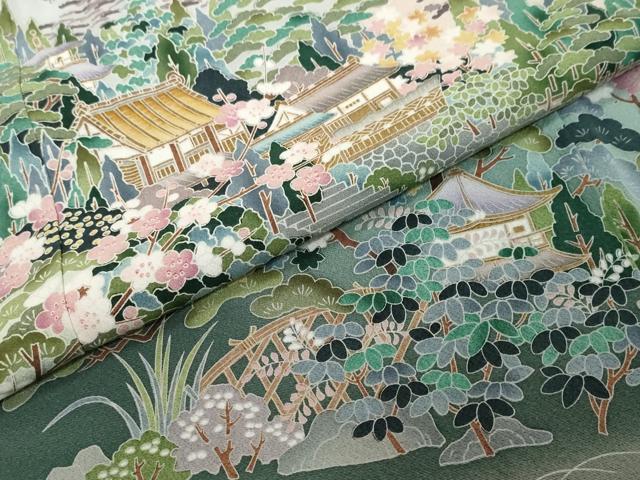 平和屋着物●京友禅作家 外池雅峰 色留袖 風景草花文 暈し染め 正絹 逸品 DABI2413ud