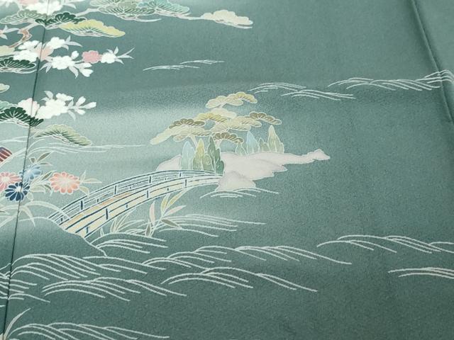 平和屋着物●訪問着 友禅 流水渡橋風景文 暈し染め 正絹 逸品 DABI2428ud