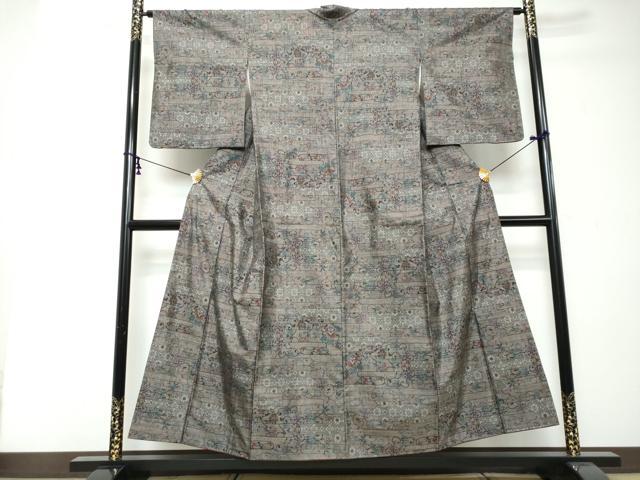 平和屋着物●本場大島紬 9マルキ エ霞花唐草文 正絹 逸品 DABI2431ud