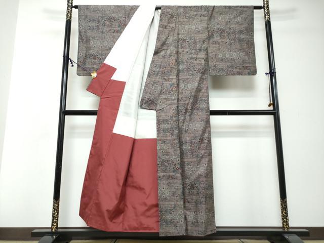平和屋着物●本場大島紬 9マルキ エ霞花唐草文 正絹 逸品 DABI2431ud