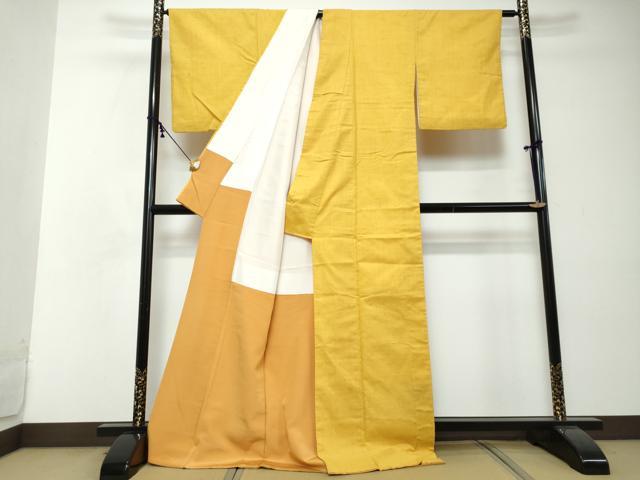 平和屋着物●結城紬 黄金色 正絹 逸品 DABI2438ud