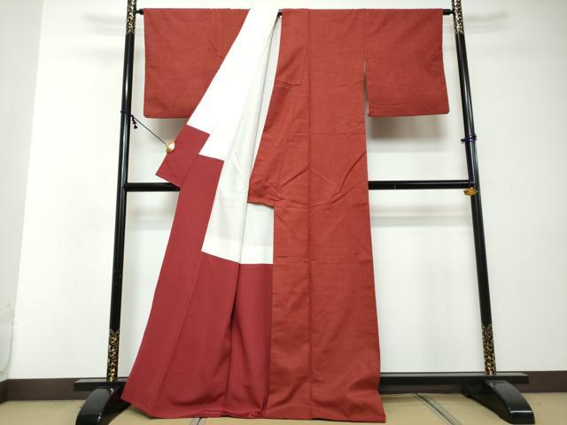 平和屋着物●結城紬 茜色 正絹 逸品 DABI2439ud