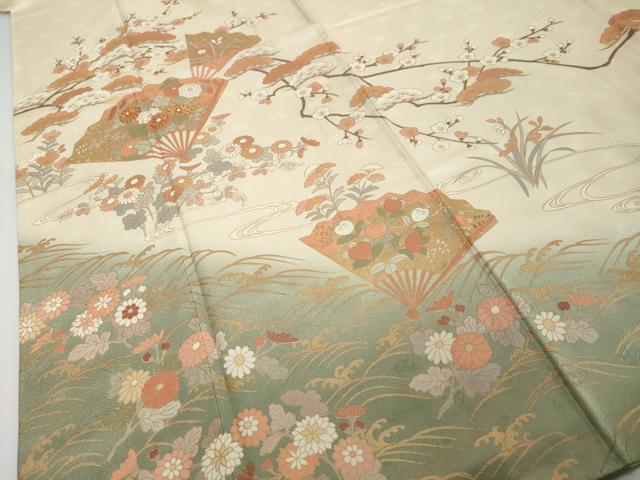 平和屋着物●訪問着 駒刺繍 扇面草花文 暈し染め 金彩 東武百貨店扱い 正絹 逸品 DABI2442ud