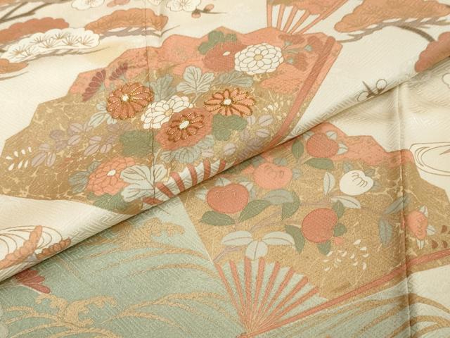 平和屋着物●訪問着 駒刺繍 扇面草花文 暈し染め 金彩 東武百貨店扱い 正絹 逸品 DABI2442ud