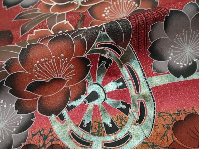 平和屋着物●豪華振袖 駒刺繍 花車文 暈し染め 銀彩 金通し地 正絹 逸品 DABI2447ud