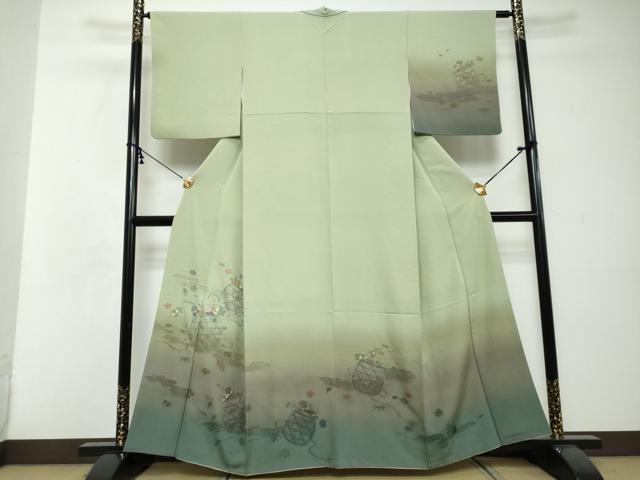平和屋着物●中国三大刺繍 汕頭刺繍 スワトウ刺繍 総刺繍 訪問着 エ霞花籠文 暈し染め 正絹 逸品 DABI2457ud