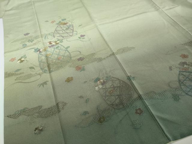 平和屋着物●中国三大刺繍 汕頭刺繍 スワトウ刺繍 総刺繍 訪問着 エ霞花籠文 暈し染め 正絹 逸品 DABI2457ud