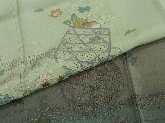 平和屋着物●中国三大刺繍 汕頭刺繍 スワトウ刺繍 総刺繍 訪問着 エ霞花籠文 暈し染め 正絹 逸品 DABI2457ud