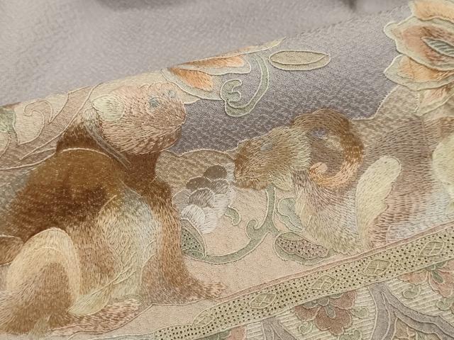 平和屋着物●中国三大刺繍 蘇州刺繍 総刺繍 訪問着 雲取り動物草花文 正絹 逸品 DABI2460ud