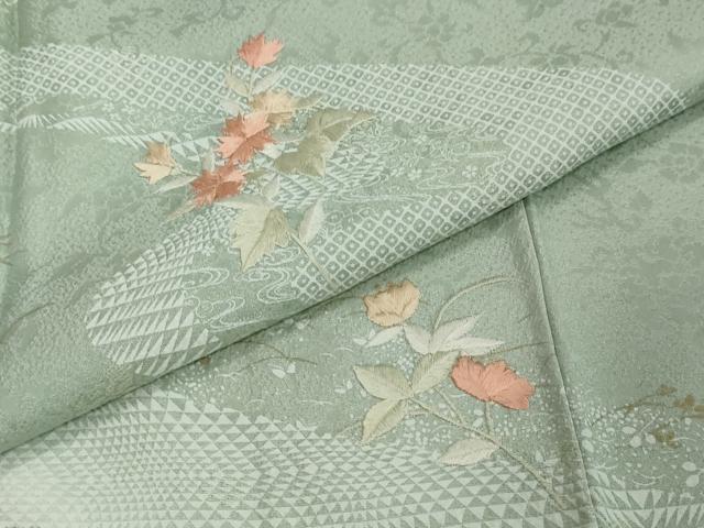平和屋着物●訪問着 刺繍 流水草花文 暈し染め 金彩 正絹 逸品 DABI2461ud