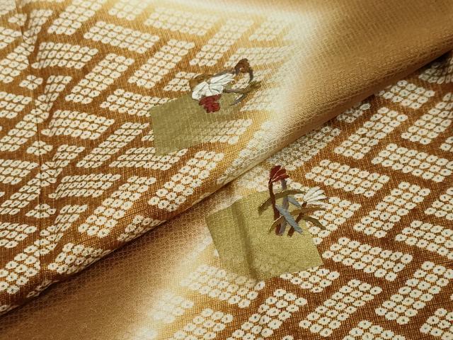 平和屋着物●訪問着 刺繍 鹿の子箔散らし草花文 暈し染め 金彩 正絹 逸品 DABI2465ud