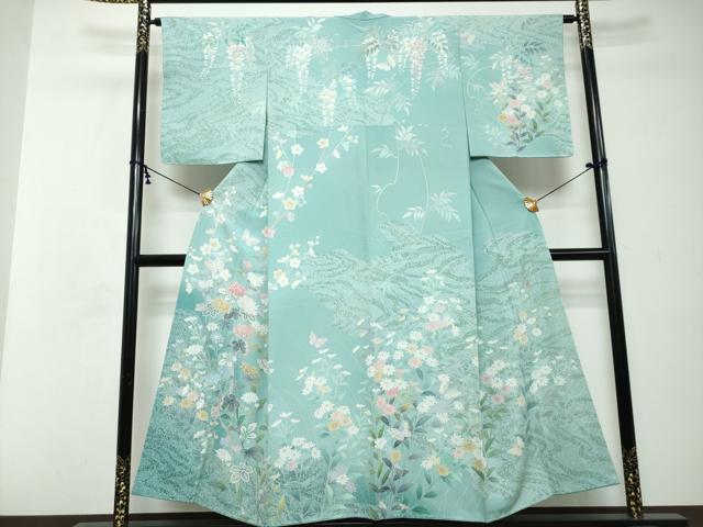 平和屋着物●手描友禅 奥田秀水 訪問着 花蝶文 正絹 逸品 未使用 DABI2466ud