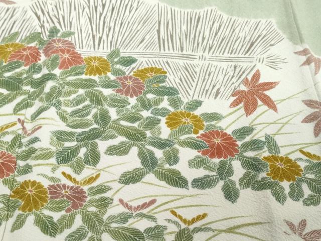 平和屋着物●訪問着 胴抜き仕立て 流水草花文 正絹 逸品 DABI2474ud