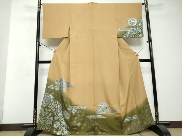 着物■訪問着　絵皿花鳥文　暈し染め　金銀彩　正絹　逸品 平和屋着物○訪問着 花鳥絵皿文 暈し染め 銀彩 正絹