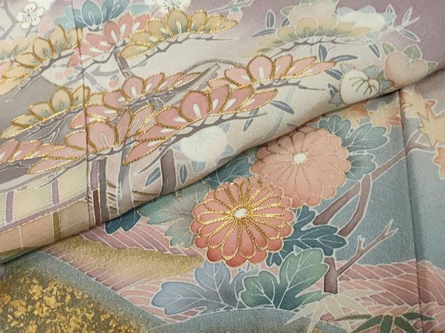 平和屋着物●豪華色留袖 作家物 駒刺繍 渡橋風景草花文 暈し染め 金彩 正絹 逸品 DABI2481ud