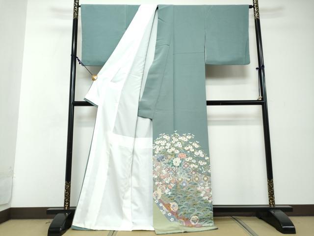 平和屋着物●色留訪問着 友禅 吉祥風景草花文 正絹 逸品 DABI2486ud