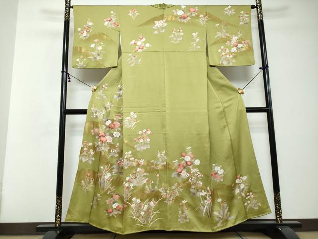 平和屋着物●訪問着 駒刺繍 草花文 金彩 正絹 逸品 DABI2487ud