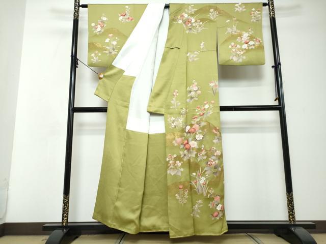 平和屋着物●訪問着 駒刺繍 草花文 金彩 正絹 逸品 DABI2487ud