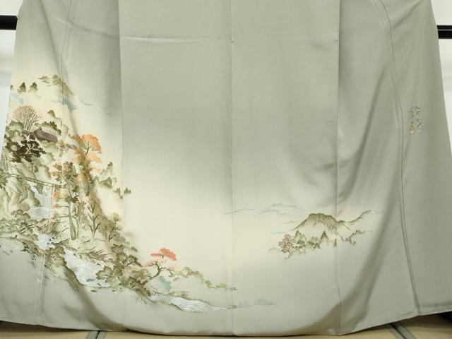平和屋着物●豪華色留袖 総刺繍 天蚕糸 黄金糸 流水風景文 暈し染め 正絹 逸品 DABI2488ud