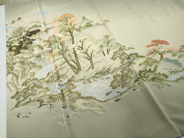 平和屋着物●豪華色留袖 総刺繍 天蚕糸 黄金糸 流水風景文 暈し染め 正絹 逸品 DABI2488ud